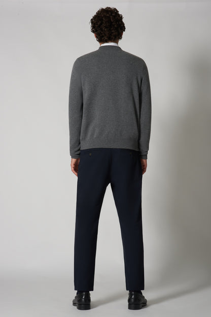 Dark Grey Pure Cashmere Cardigan Bomber-Style with Full Zip