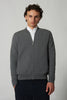 Dark Grey Pure Cashmere Cardigan Bomber-Style with Full Zip