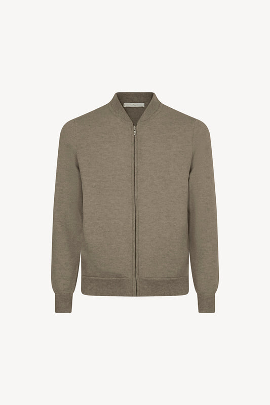 Cardigan a Bomber con Zip in Puro Cashmere Dune