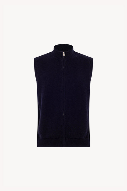 Gilet con Zip in Puro Cashmere Navy