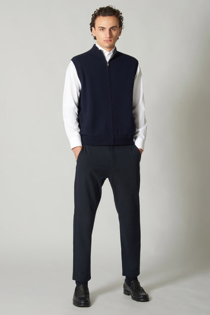 Gilet con Zip in Puro Cashmere Navy