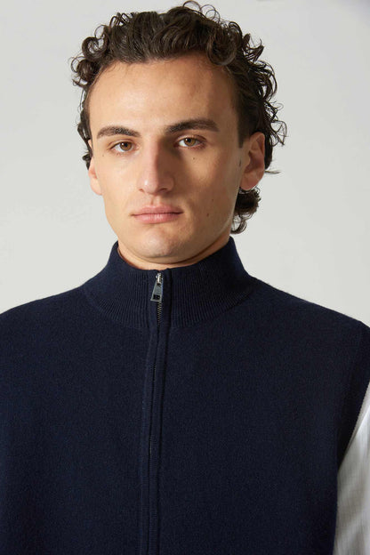 Gilet con Zip in Puro Cashmere Navy