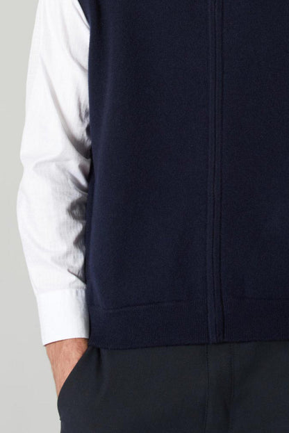 Gilet con Zip in Puro Cashmere Navy