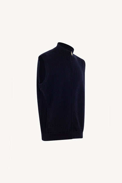 Gilet con Zip in Puro Cashmere Navy