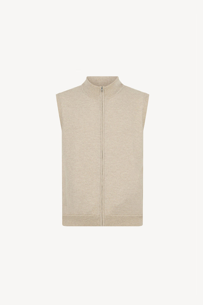 Gilet con Zip in Puro Cashmere Avena