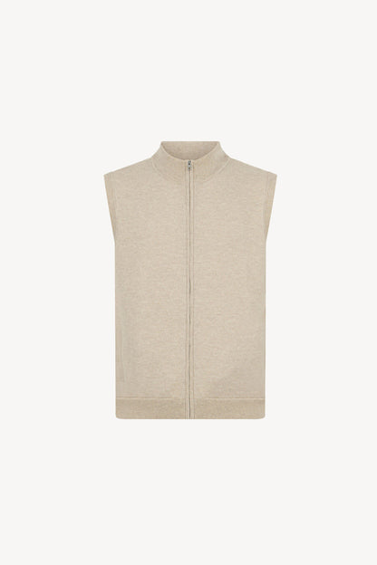 Gilet con Zip in Puro Cashmere Avena