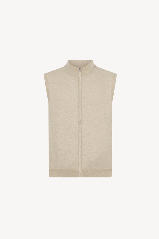Gilet con Zip in Puro Cashmere Avena