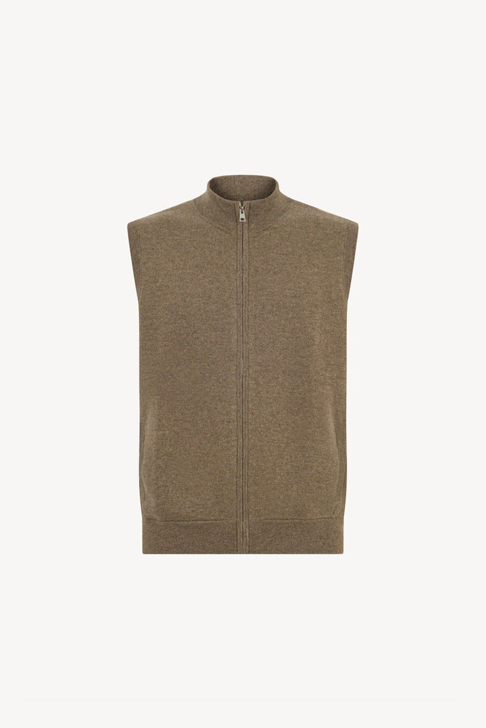 Gilet con Zip in Puro Cashmere Dune