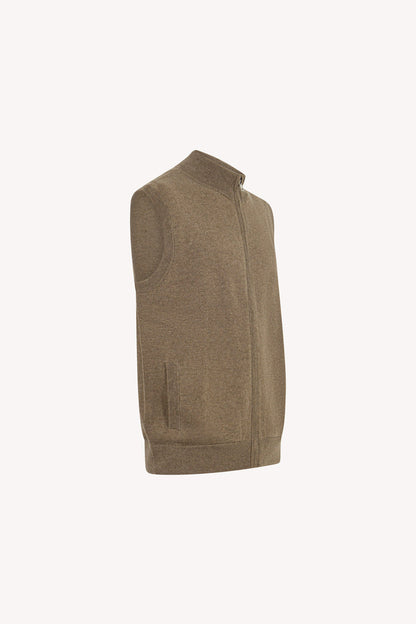 Gilet con Zip in Puro Cashmere Dune