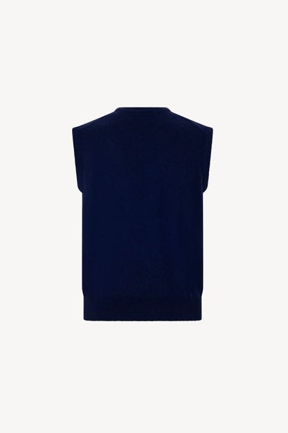 Gilet Scollo a V in Puro Cashmere Ink Blue
