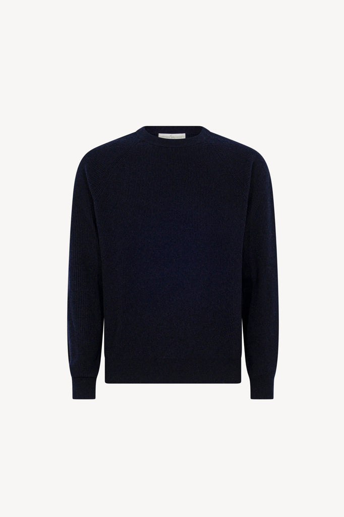 Girocollo a Costa Inglese in Puro Cashmere Navy