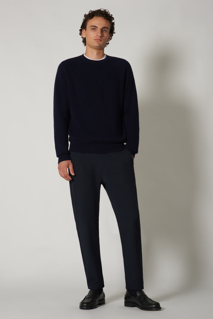Girocollo a Costa Inglese in Puro Cashmere Navy