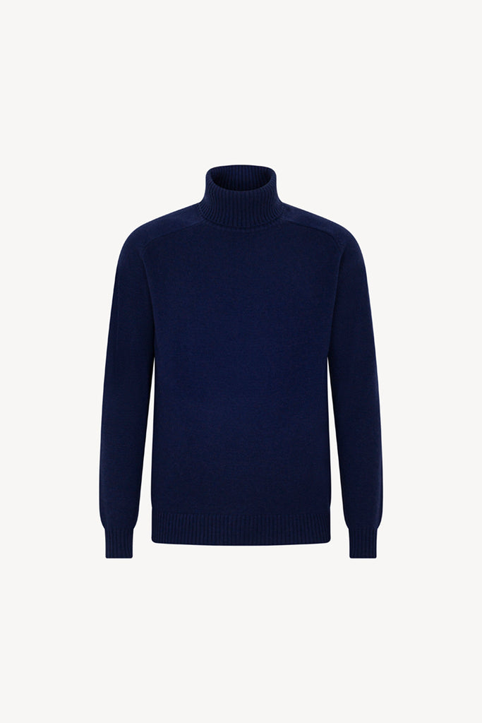 Ink Blue Pure Cashmere 4-Ply Turtleneck Pullover