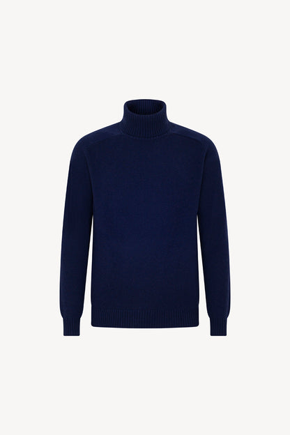 Ink Blue Pure Cashmere 4-Ply Turtleneck Pullover