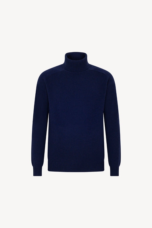 Ink Blue Pure Cashmere 4-Ply Turtleneck Pullover