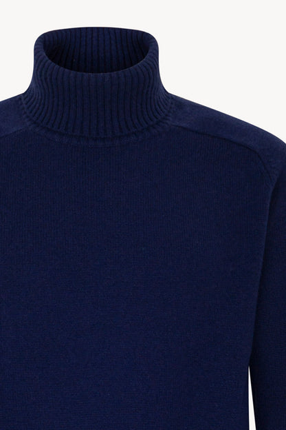 Ink Blue Pure Cashmere 4-Ply Turtleneck Pullover