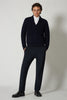 Cardigan Collo a Scialle a Costa Inglese in Puro Cashmere Navy