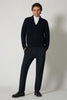 Navy Pure Cashmere Shawl Collar English Rib Cardigan