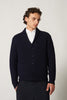 Navy Pure Cashmere Shawl Collar English Rib Cardigan