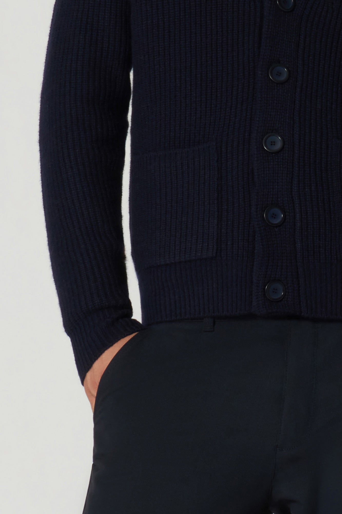 Cardigan Collo a Scialle a Costa Inglese in Puro Cashmere Navy