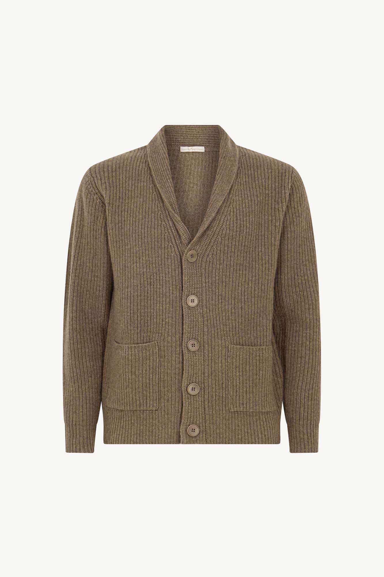 Cardigan Collo a Scialle a Costa Inglese in Puro Cashmere Dune