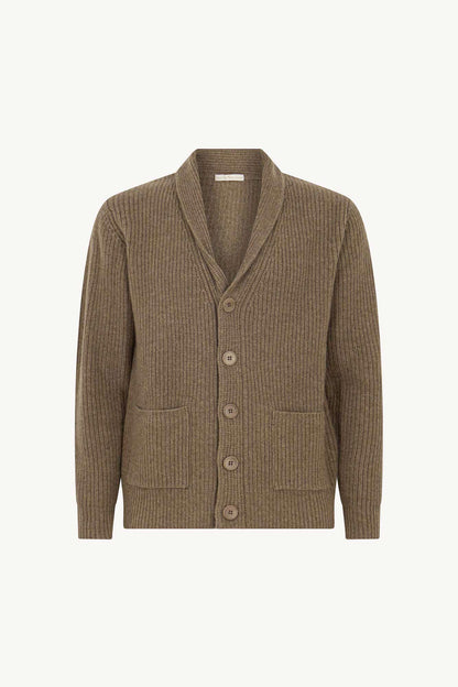 Cardigan Collo a Scialle a Costa Inglese in Puro Cashmere Dune