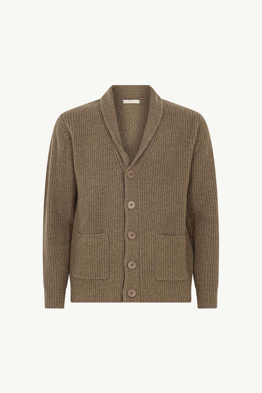 Cardigan Collo a Scialle a Costa Inglese in Puro Cashmere Dune