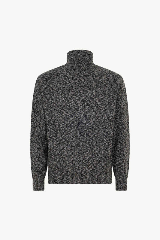 Dolcevita in Filato Bottonato in Puro Cashmere Blu bottonato