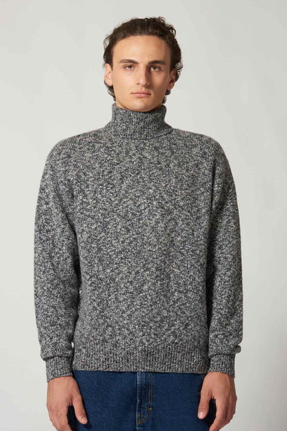 Dolcevita in Filato Bottonato in Puro Cashmere Blu bottonato