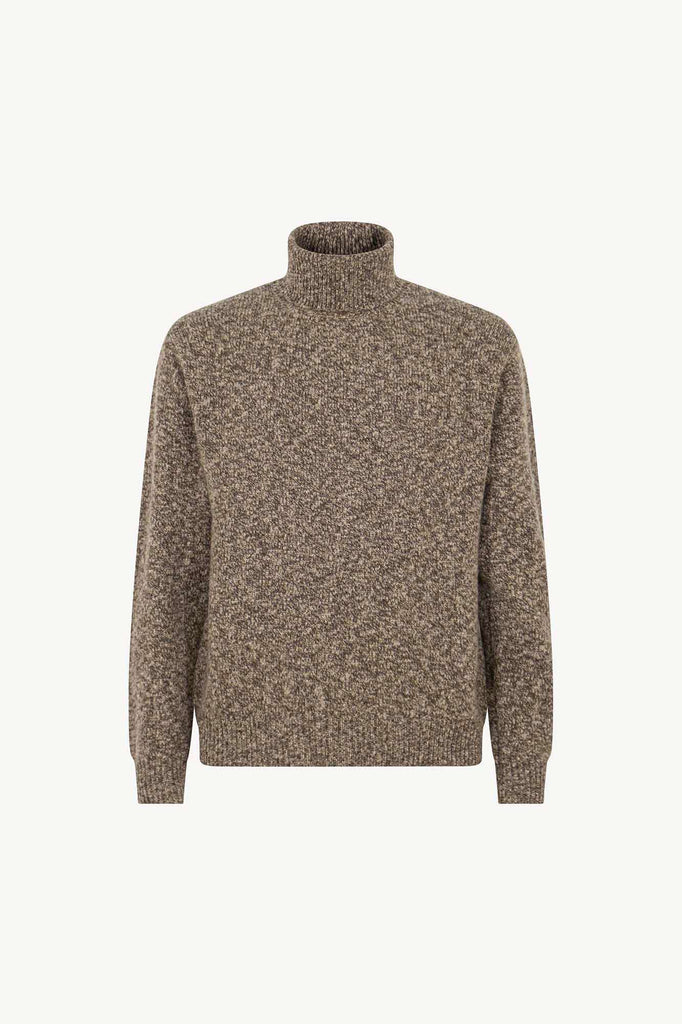 Dolcevita in Filato Bottonato in Puro Cashmere Corteccia