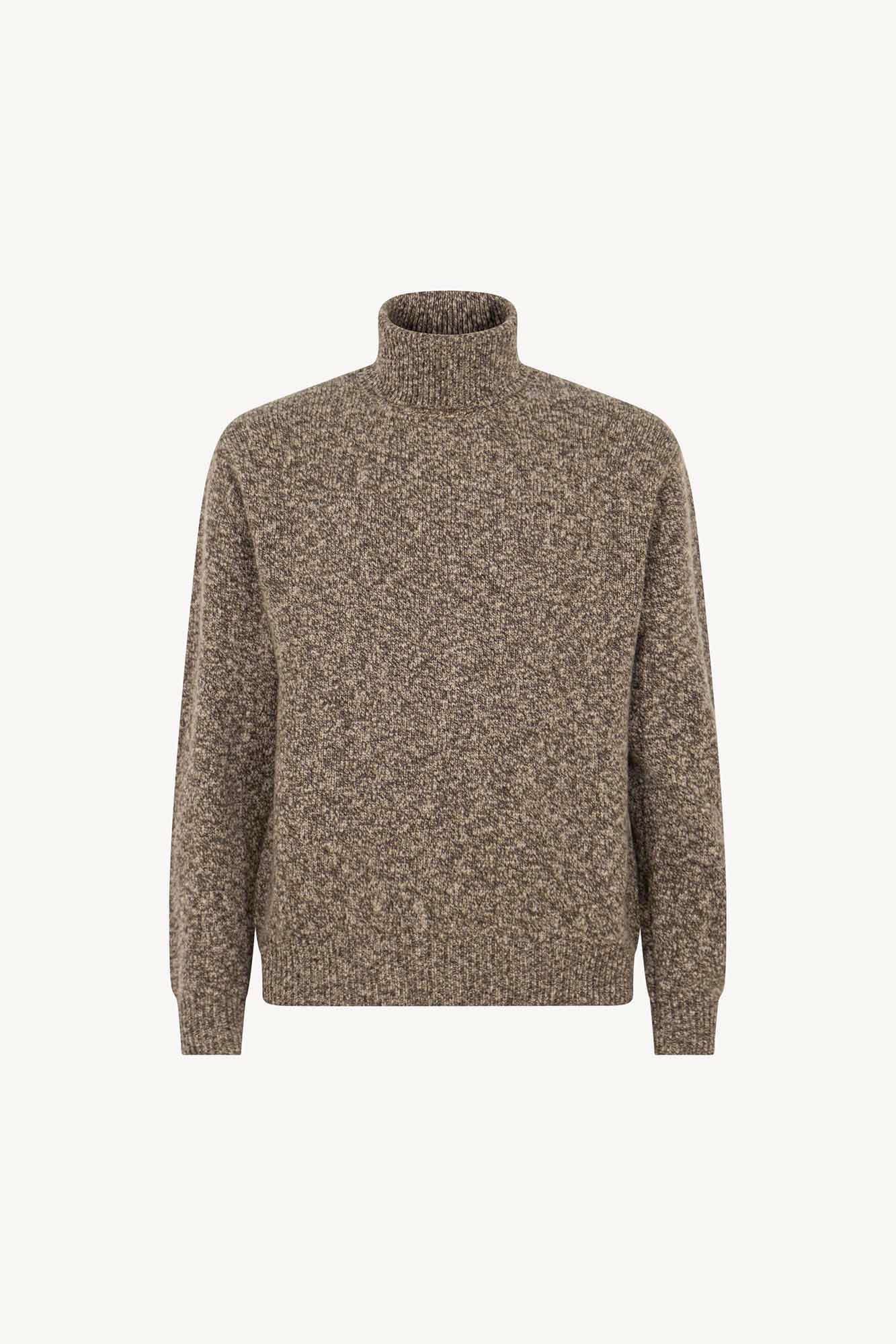 Dolcevita in Filato Bottonato in Puro Cashmere Corteccia