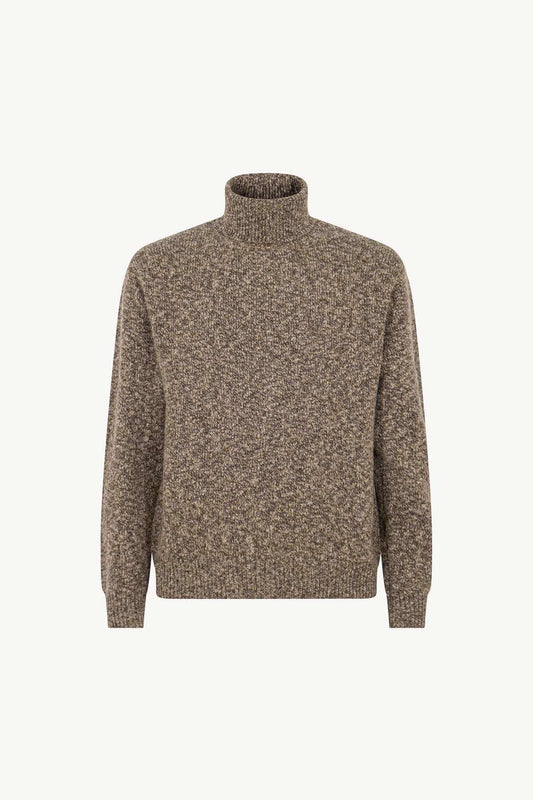 Dolcevita in Filato Bottonato in Puro Cashmere Corteccia