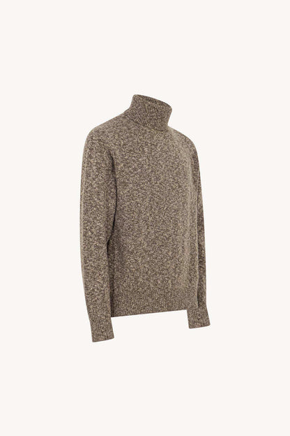 Dolcevita in Filato Bottonato in Puro Cashmere Corteccia