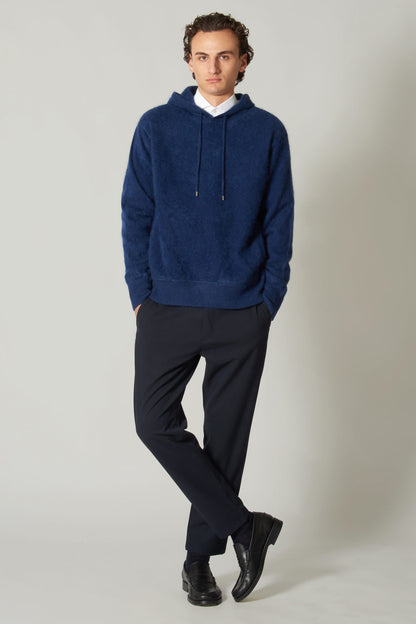 Felpa con Cappuccio Unisex in Puro Cashmere Spazzolato Marino
