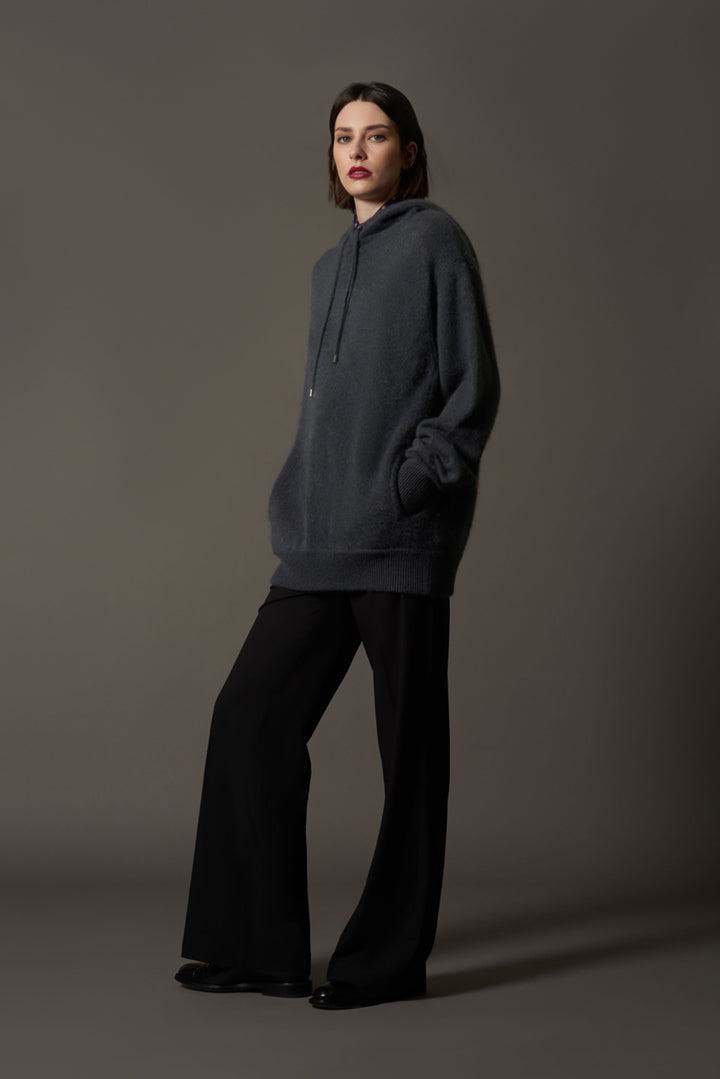 Felpa con Cappuccio Unisex in Puro Cashmere Garzato Ardesia