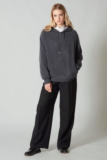 Felpa con Cappuccio Unisex in Puro Cashmere Spazzolato Ardesia