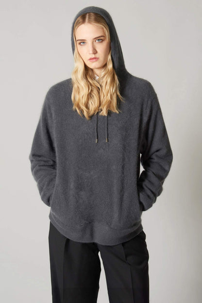 Felpa con Cappuccio Unisex in Puro Cashmere Spazzolato Ardesia