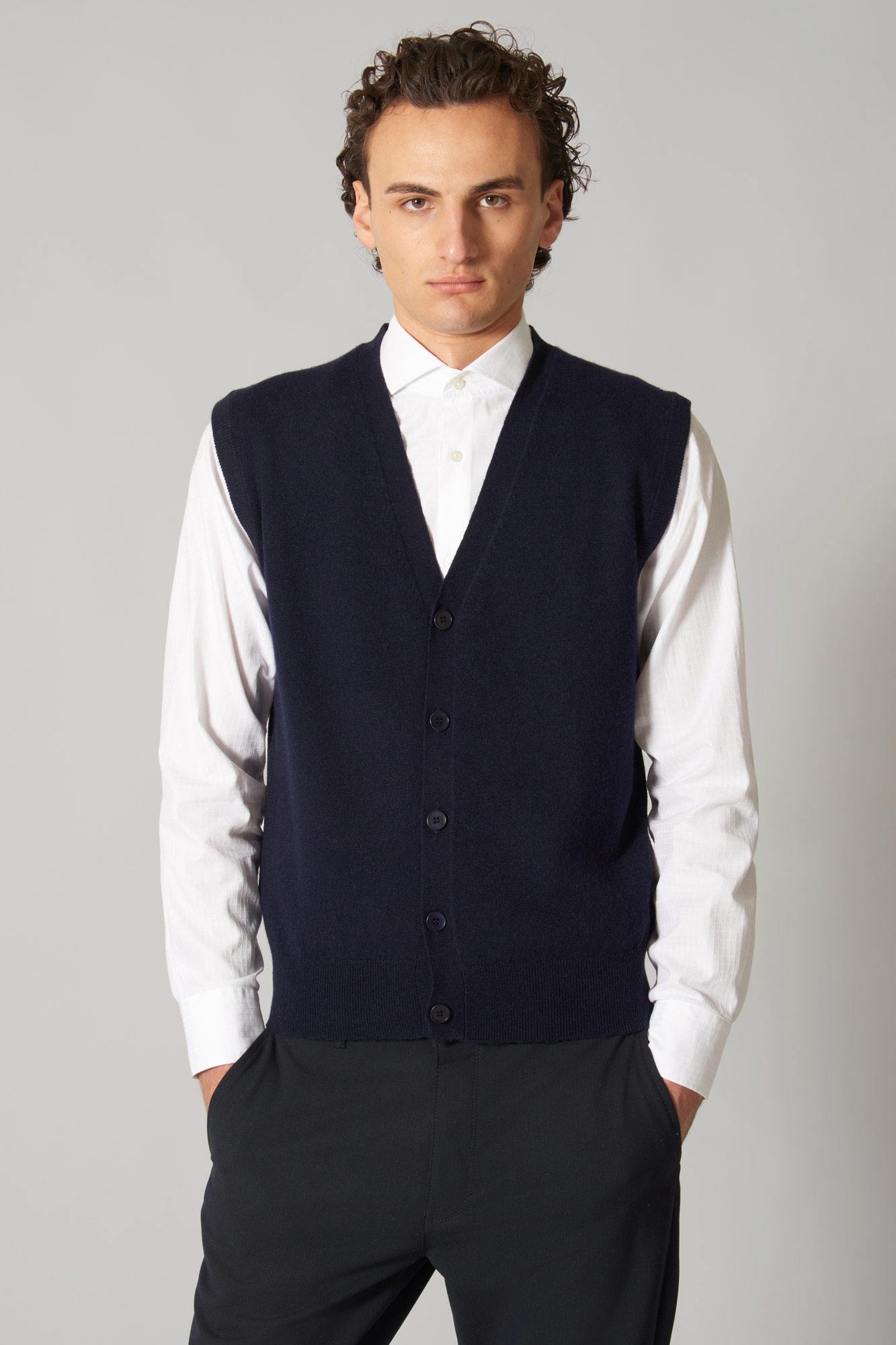 Gilet con Bottoni in Puro Cashmere Navy