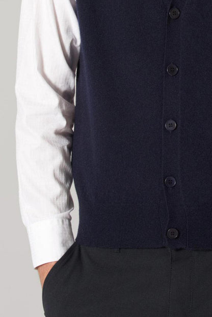 Gilet con Bottoni in Puro Cashmere Navy