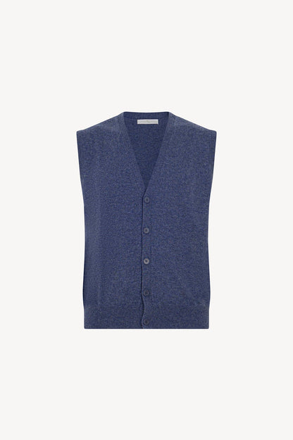 Gilet con Bottoni in Puro Cashmere Denim Scuro