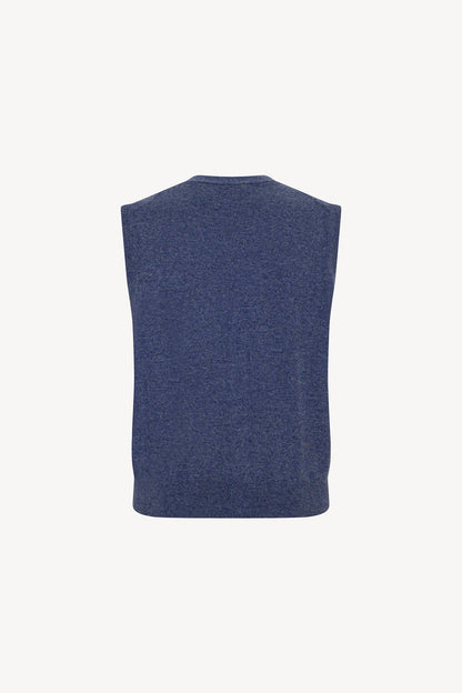 Gilet con Bottoni in Puro Cashmere Denim Scuro