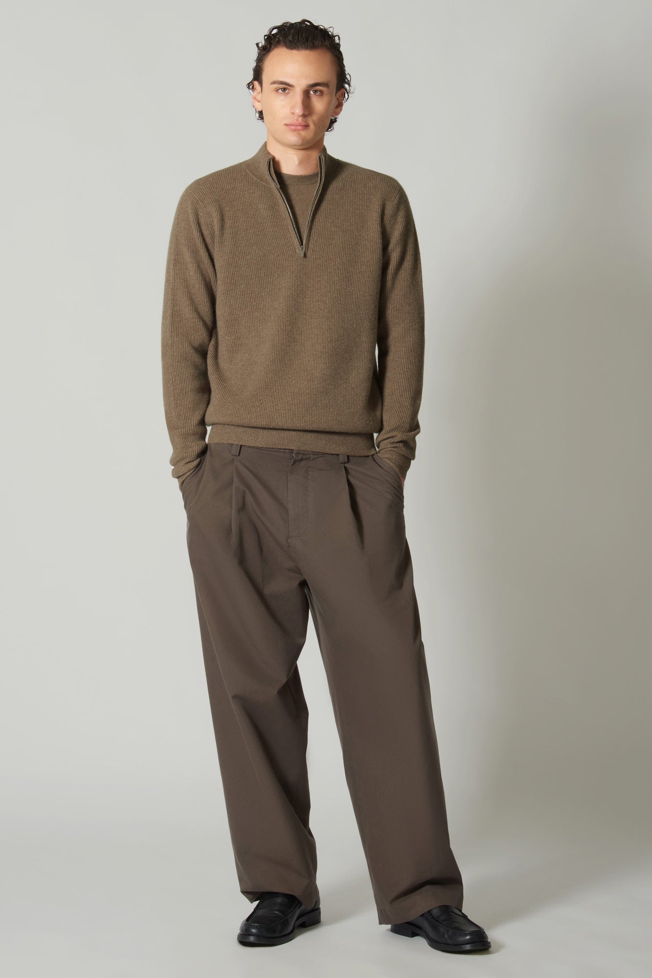 Lupetto Mezza Zip a Costa Inglese in Puro Cashmere Loden