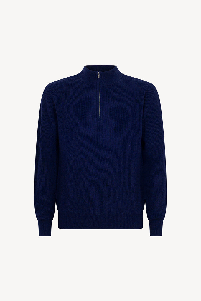 Lupetto Mezza Zip a Costa Inglese in Puro Cashmere Ink Blue