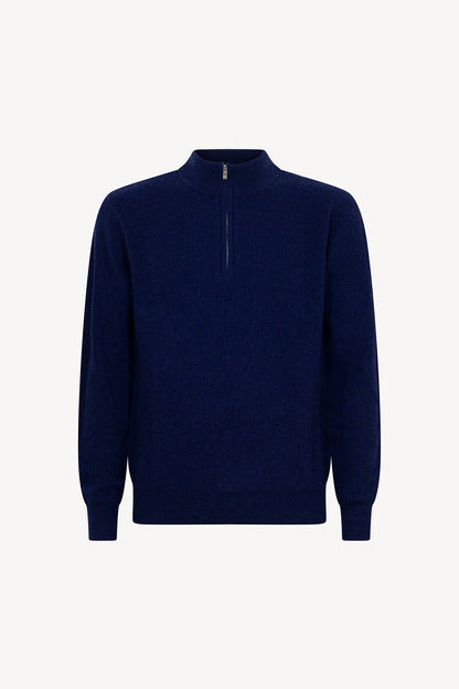 Lupetto Mezza Zip a Costa Inglese in Puro Cashmere Ink Blue