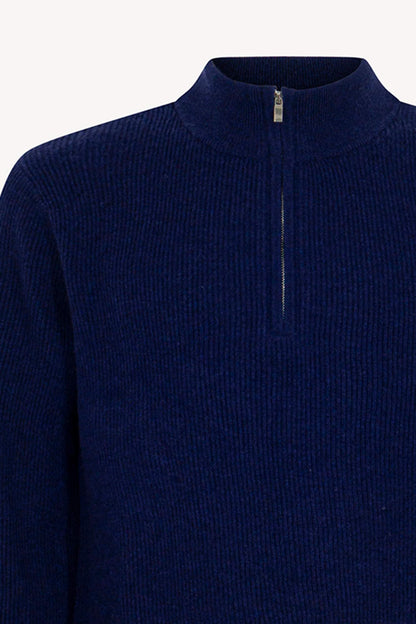 Lupetto Mezza Zip a Costa Inglese in Puro Cashmere Ink Blue