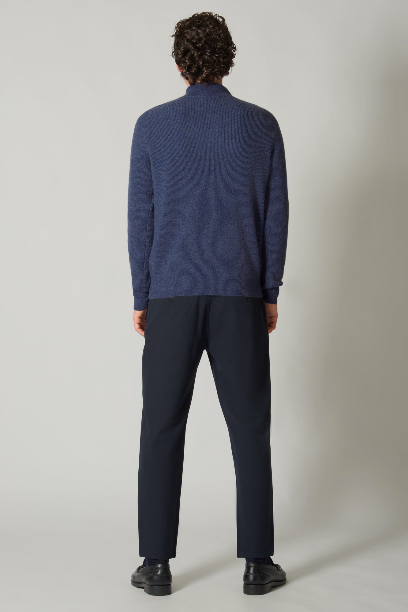 Lupetto Mezza Zip a Costa Inglese in Puro Cashmere Denim Scuro