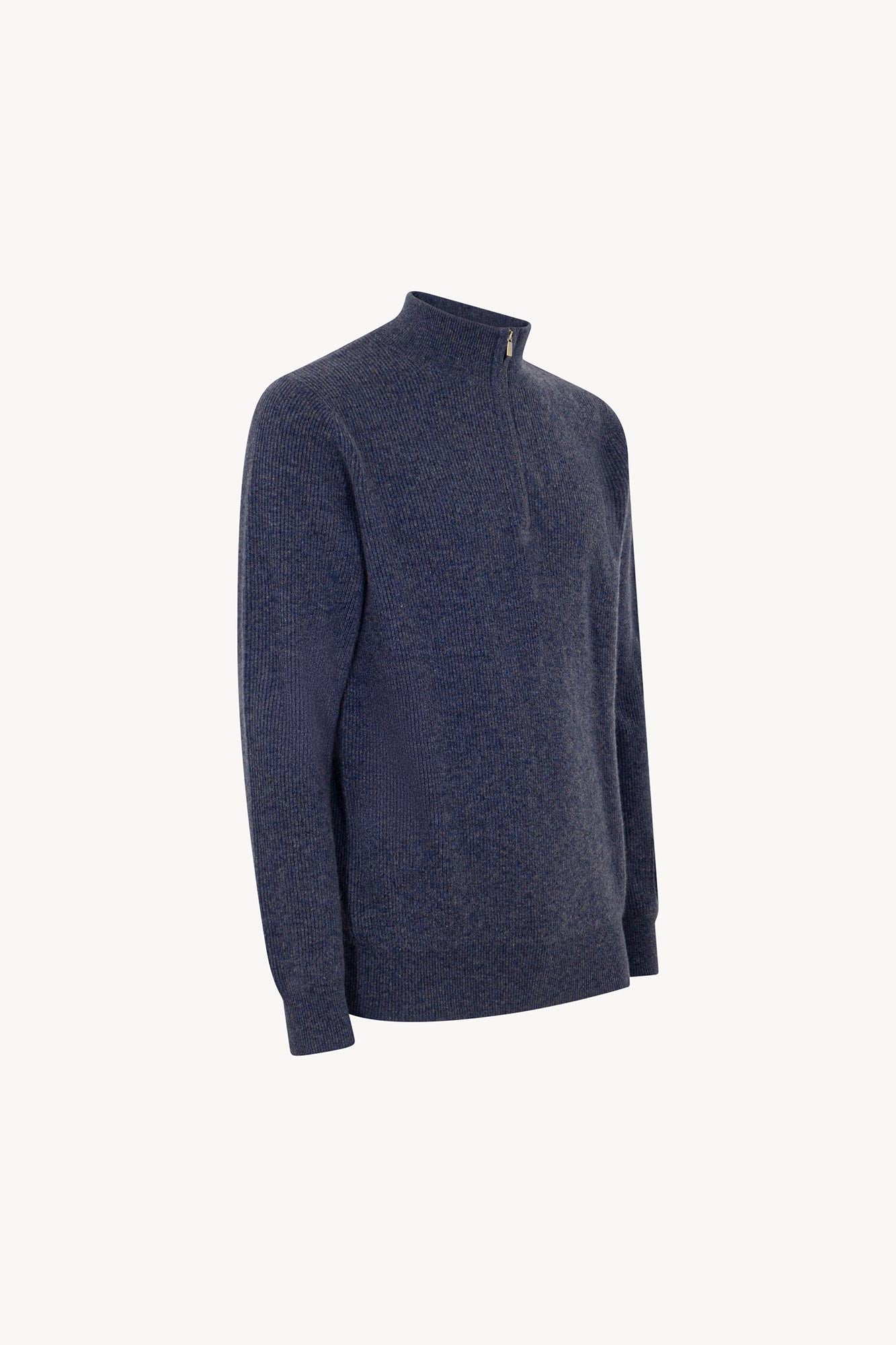 Lupetto Mezza Zip a Costa Inglese in Puro Cashmere Denim Scuro