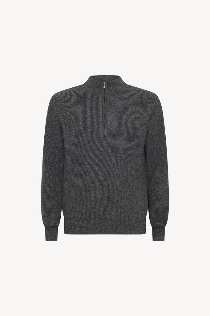 Lupetto Mezza Zip a Costa Inglese in Puro Cashmere Flanella