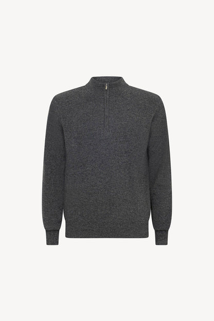 Lupetto Mezza Zip a Costa Inglese in Puro Cashmere Flanella