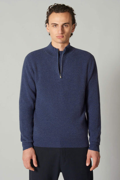 Lupetto Mezza Zip a Costa Inglese in Puro Cashmere Flanella